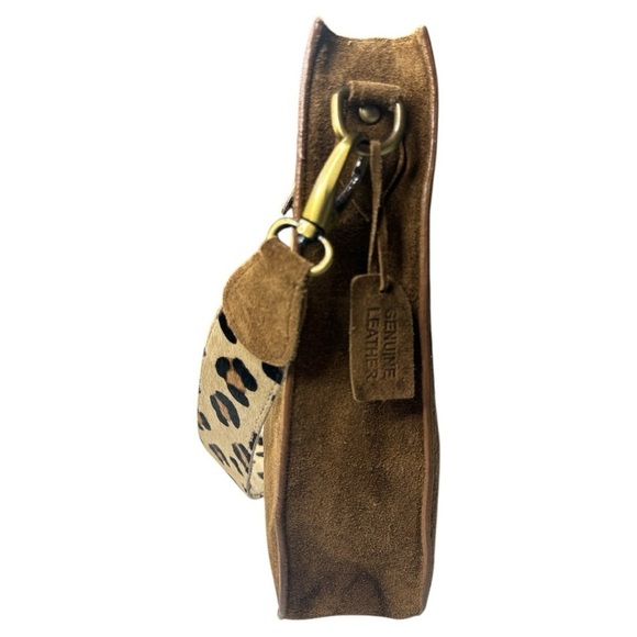 Jane & Marie Brown Suede Leopard Tote Shoulder Bag - Picture 4 of 16